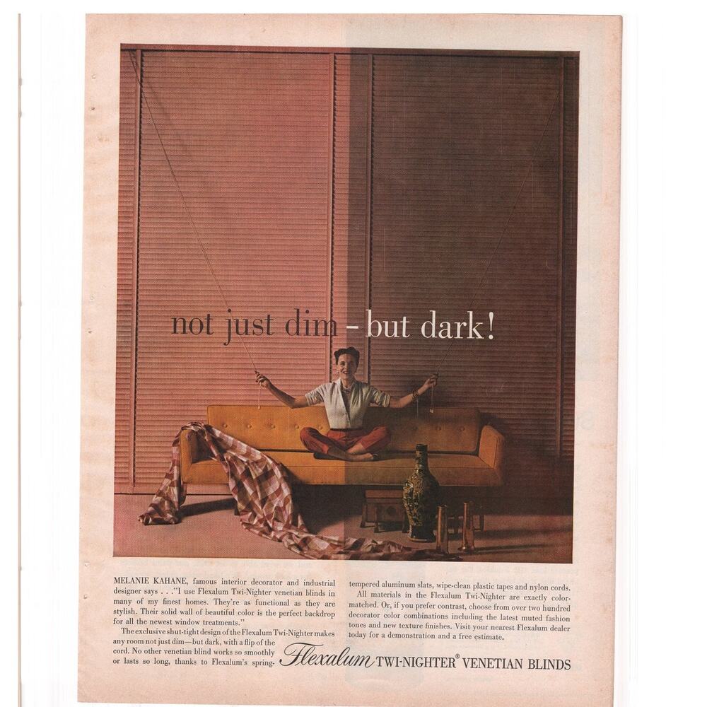 Flexalum TwiNighter Venetian Blind Magazine Advertisement 1957 Vintage Home